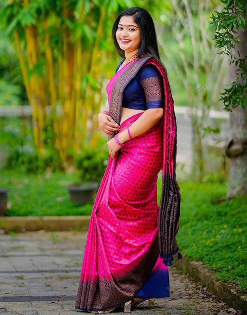 Rani Pink Soft Silk Saree With Zari Weaving Work