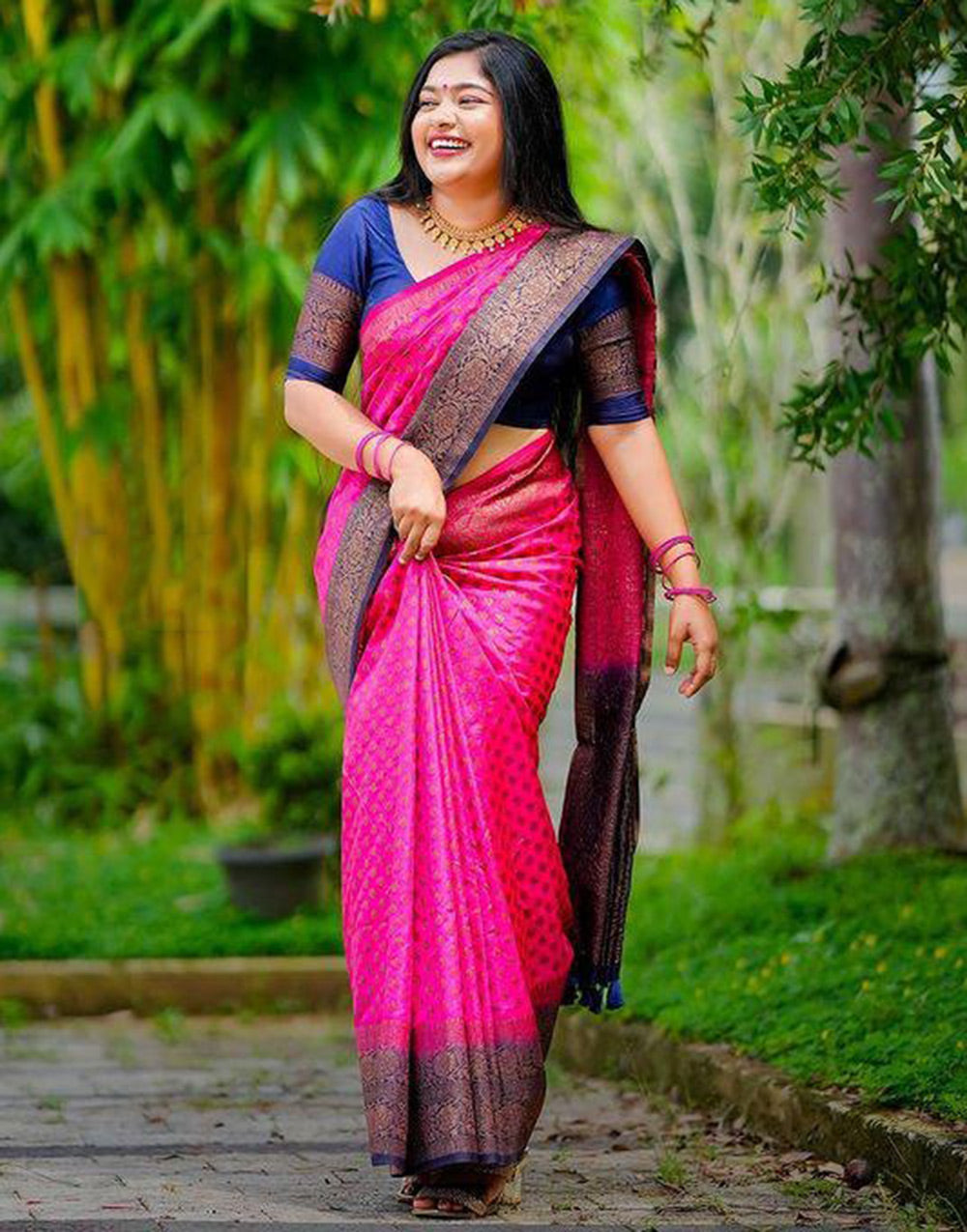 Rani Pink Soft Silk Saree With Zari Weaving Work