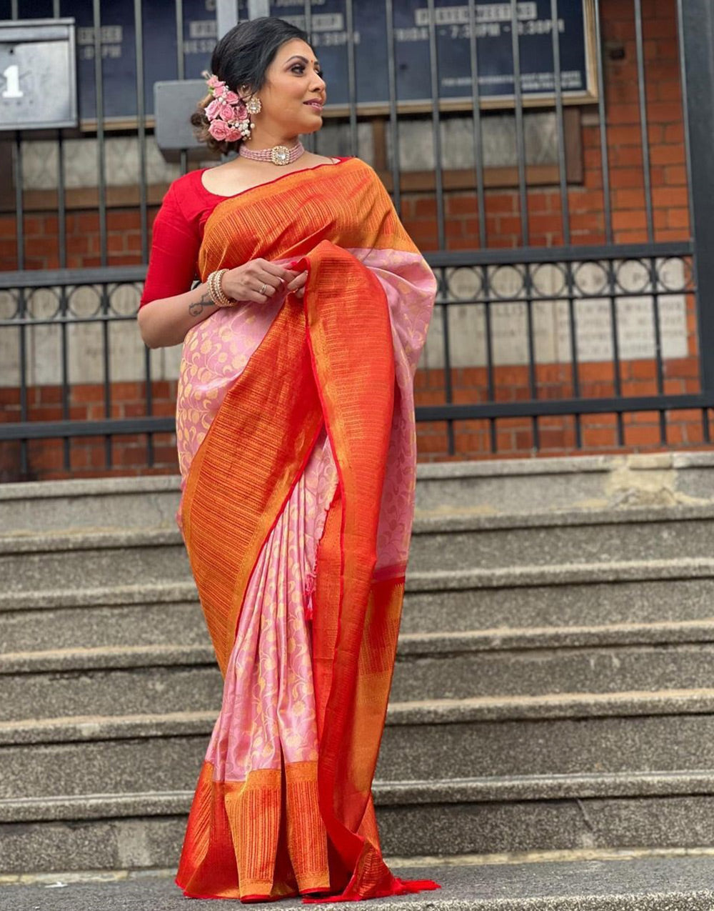 Baby Pink Soft Silk Saree With Zari Weaving Work