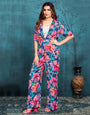 Rama Blue & Pink Flower Printed Maslin Co-Ord Set