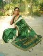 Forest Green Hand Bandhej Bandhani Saree With Zari Weaving Work