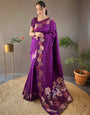 Dark Purple Banarasi Silk Saree With Zari Weaving Work Beautiful Rich Design Pallu