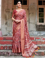 Brick Red Silk Saree With Digital Printed Work