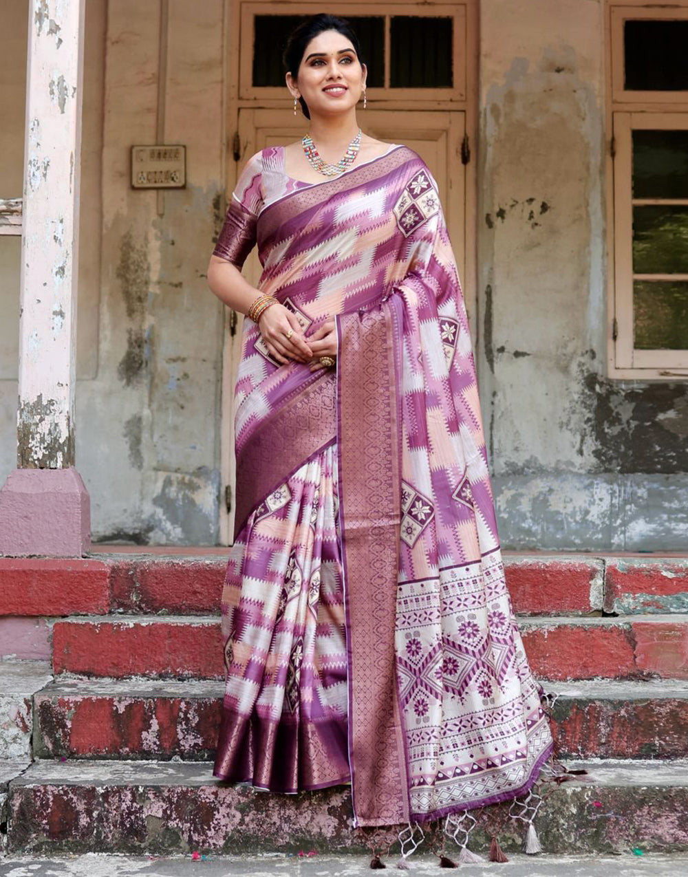 Magenta Pink Silk Saree With Digital Printed Work
