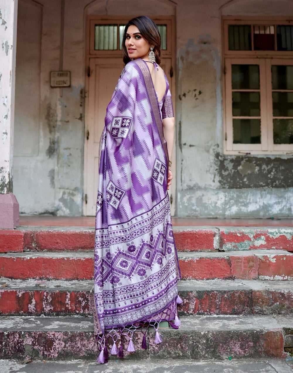 Royal Purple Silk Saree With Digital Printed Work