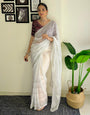 White Organza Saree With Zari & Sequence Work