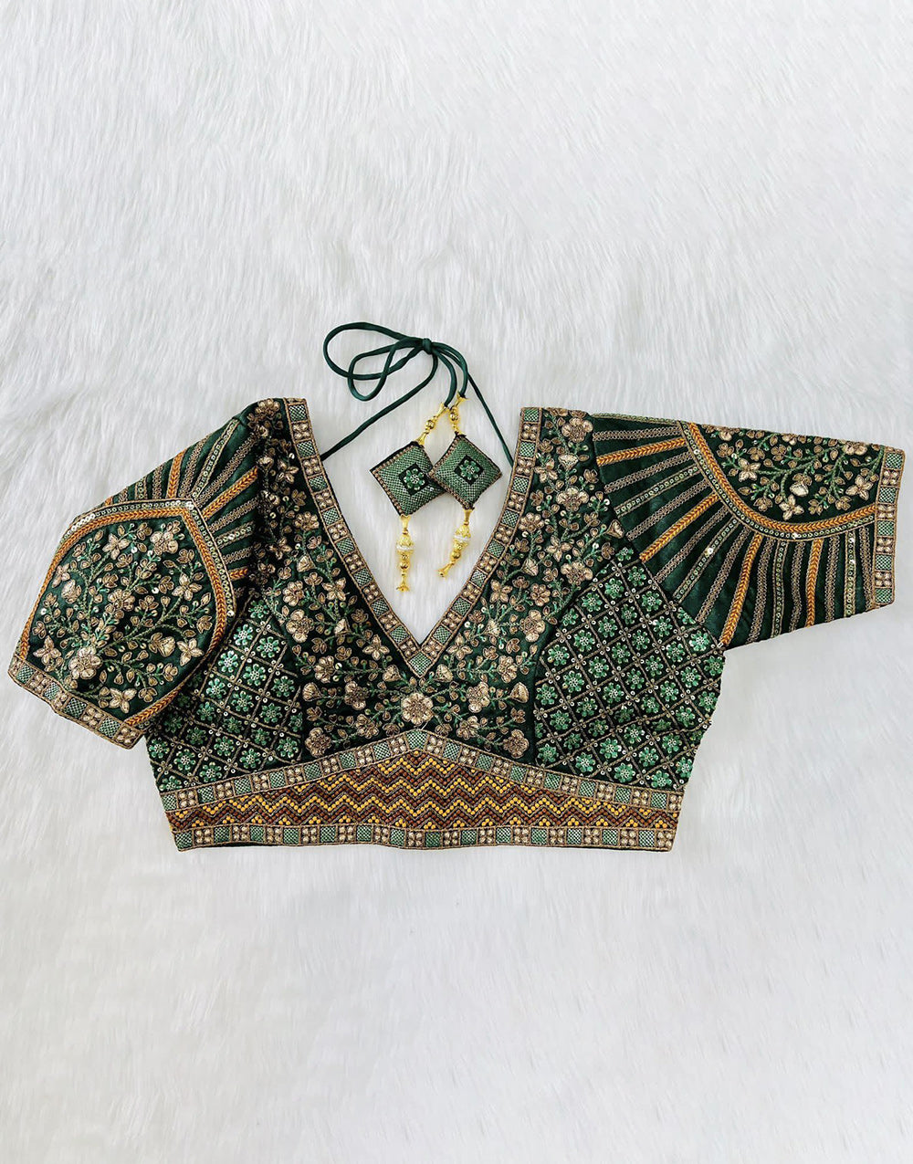 Dark Green Silk With Embroidery Work Blouse