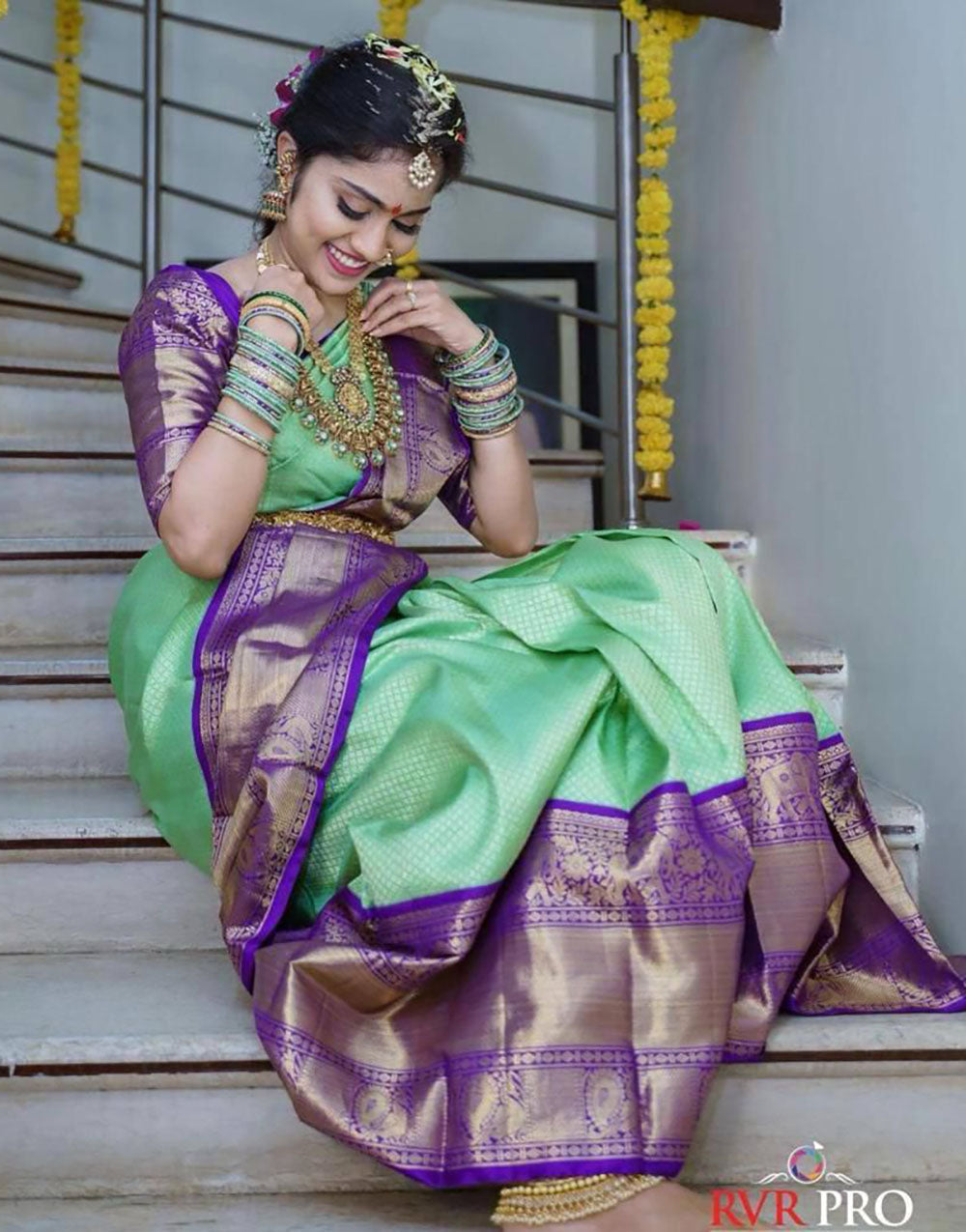 Seafoam Green Soft Silk Saree With Zari Weaving Work
