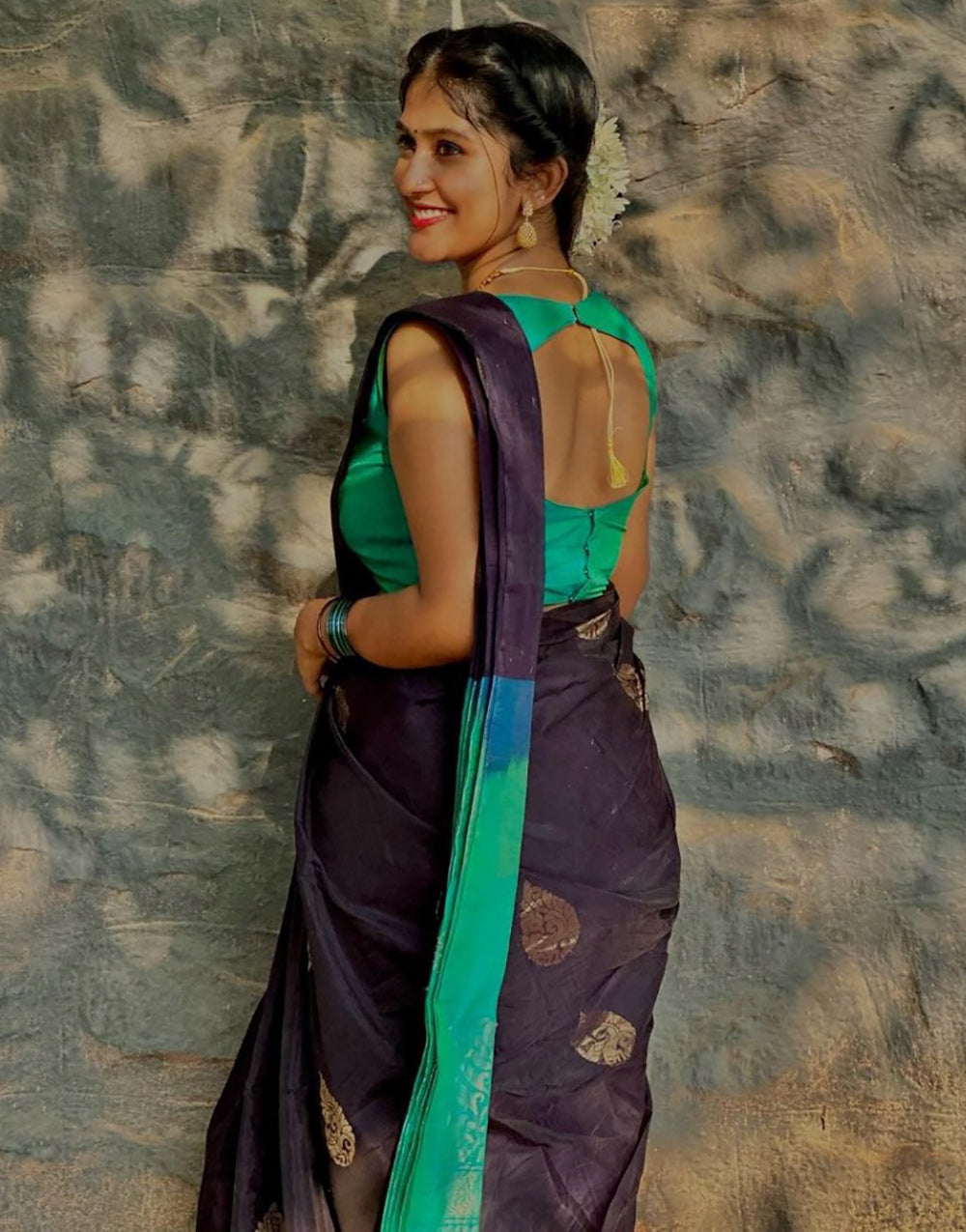 Black & Tiffany Blue Silk Saree With Weaving Work