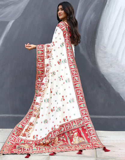 White Soft Silk With Embroidery & Daimond Work Wedding Saree