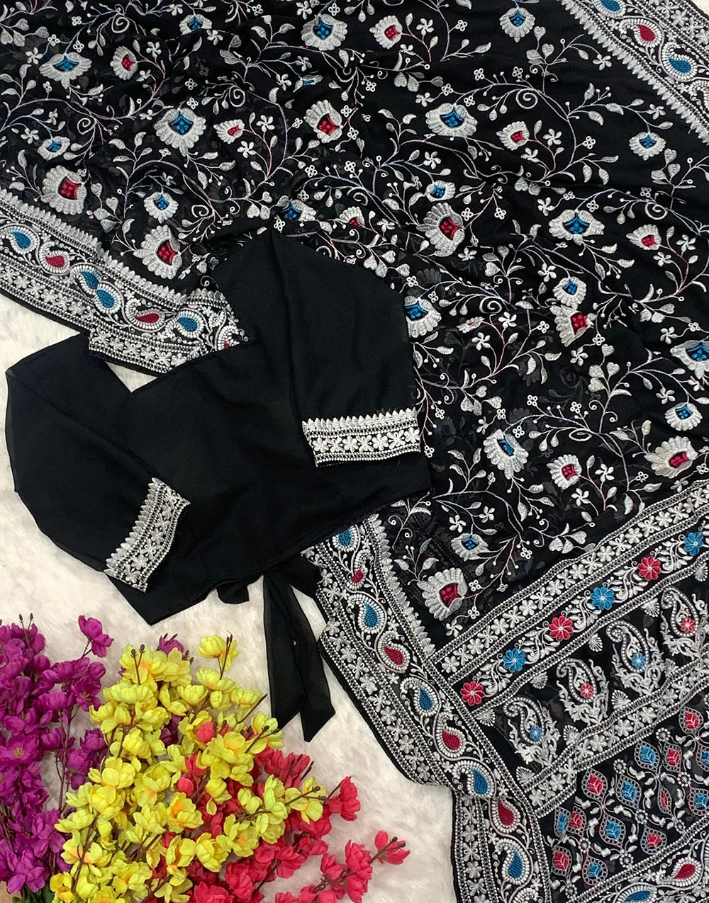 Black Georgette Saree With Heavy Embroidery Work