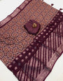 Sangria Magenta Dola Silk With Printed & Weaving Work