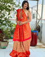 Hot Red Kanjivaram Silk Saree With Zari Weaving Work