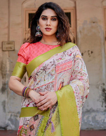 Multi Color Silk Saree With Printed & Weaving Border