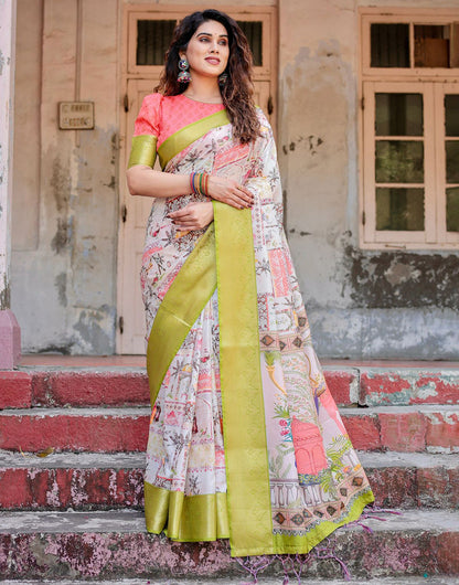 Multi Color Silk Saree With Printed & Weaving Border
