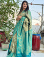 Teal Blue Kanjivaram Silk Saree With Zari Weaving Work