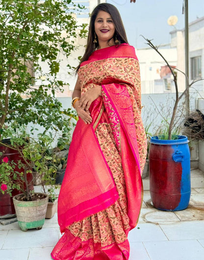 Bright Pink Kanjivaram Silk Saree With Zari Weaving Work