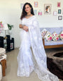 White Pure Organza Saree With Embroidery Work