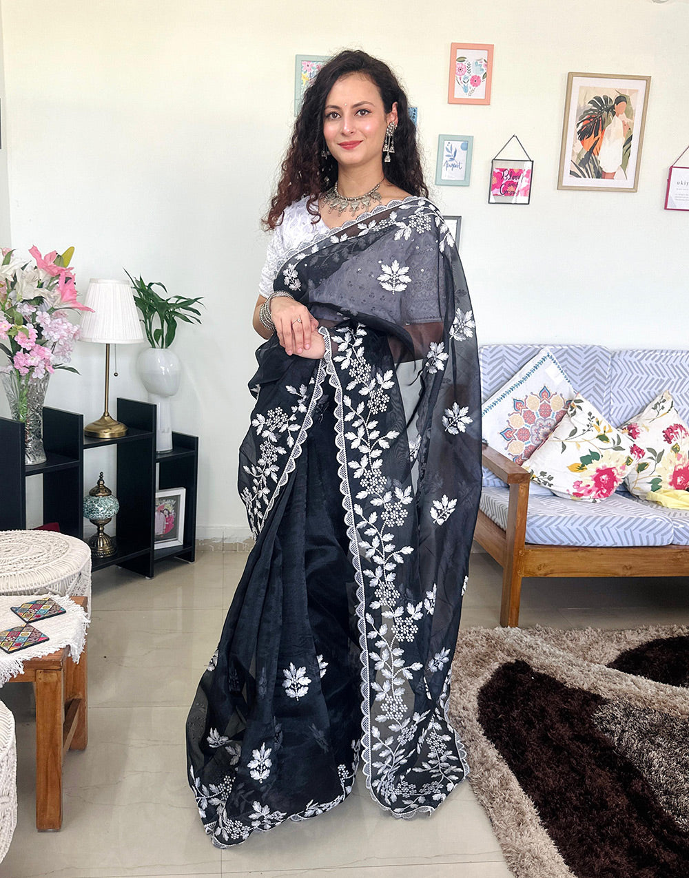 Black Pure Organza Saree With Embroidery Work