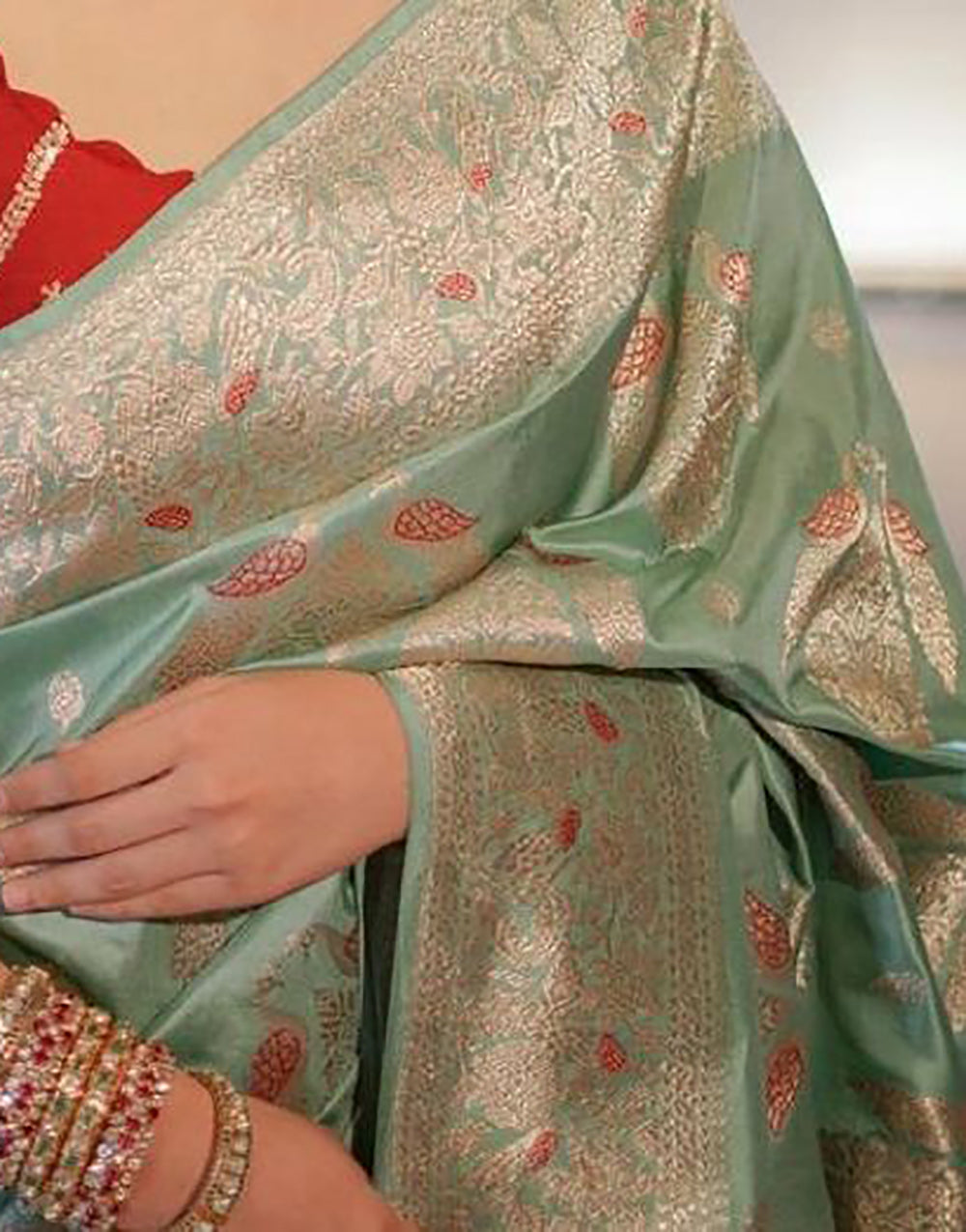 Tea Green Banarasi Silk Saree With Zari Weaving Work