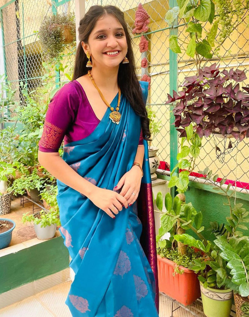 Cerulean Blue Silk Saree With Weaving Work