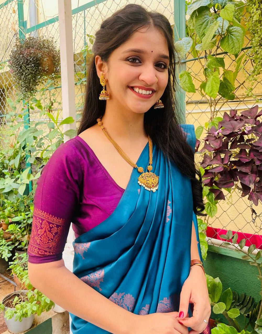 Cerulean Blue Silk Saree With Weaving Work