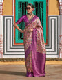 Light Mauve Purple Kanjivaram Silk Saree With Printed & Zari Weaving Border