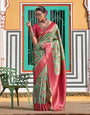 Mint Green Kanjivaram Silk Saree With Printed & Zari Weaving Border