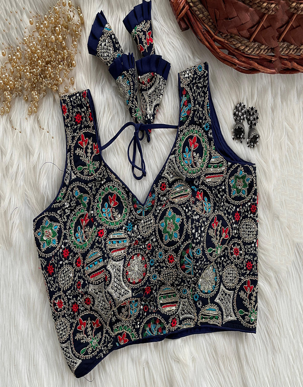 Navy Blue Georgette With Embroidery & Sequence Work Blouse