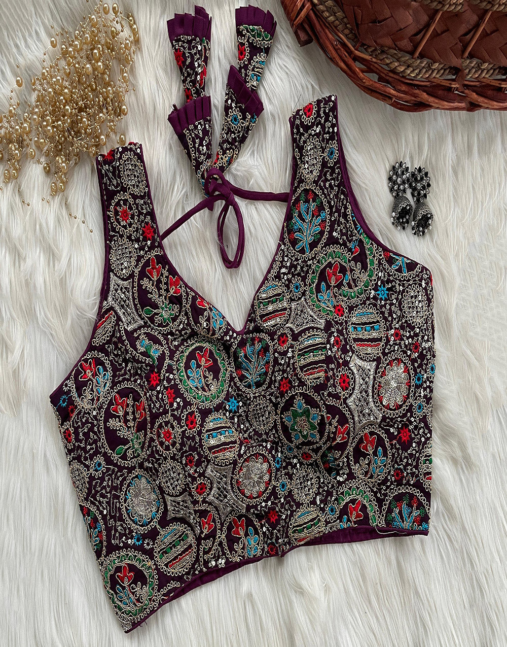 Dark Purple Georgette With Embroidery & Sequence Work Blouse