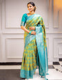 Firozi Banarasi Silk Saree With Zari Weaving Work