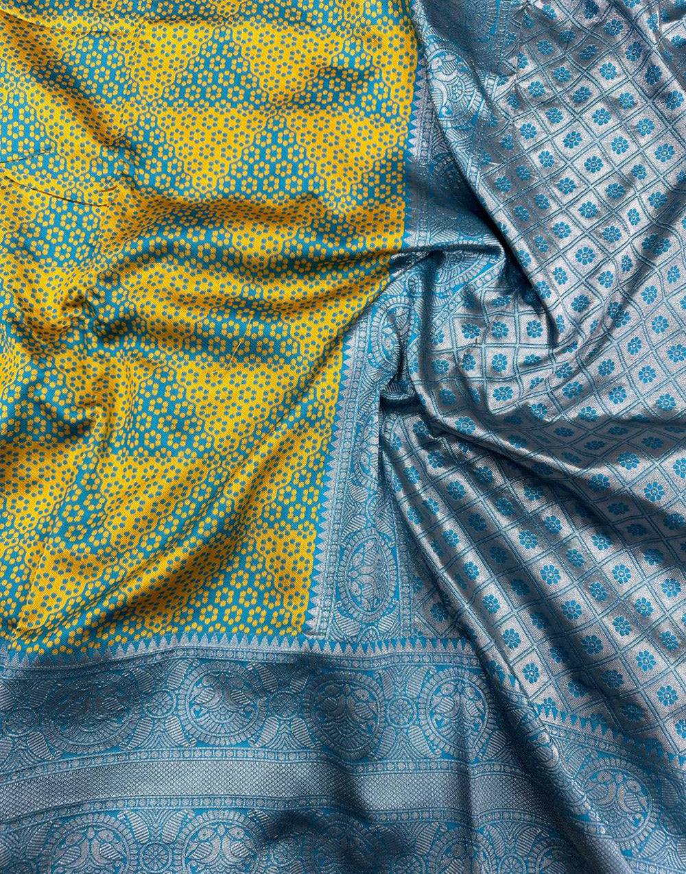 Firozi Banarasi Silk Saree With Zari Weaving Work