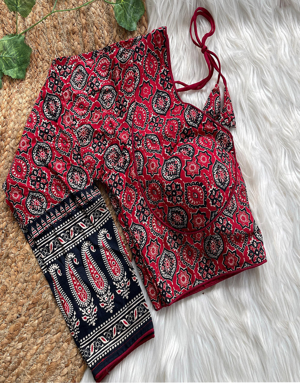 Maroon & Black Ajrakh Cotton Printed Work Blouse