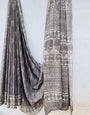 Grey Cotton Block Printed Ready To Wear Saree