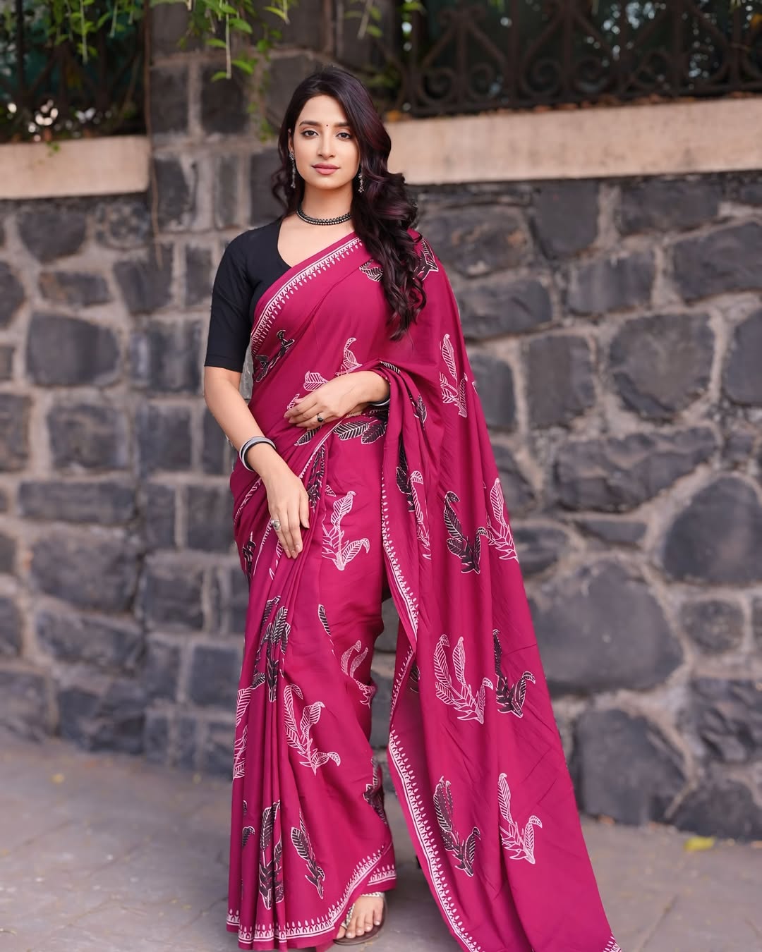 Pink Colour Mul Cotton Ready To Wear Saree With Pocket