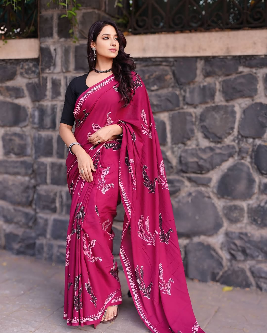 Pink Colour Mul Cotton Ready To Wear Saree With Pocket