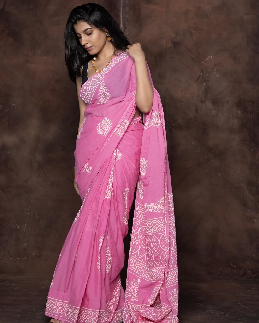 Pink Colour Mul Cotton Ready To Wear Saree With Pocket