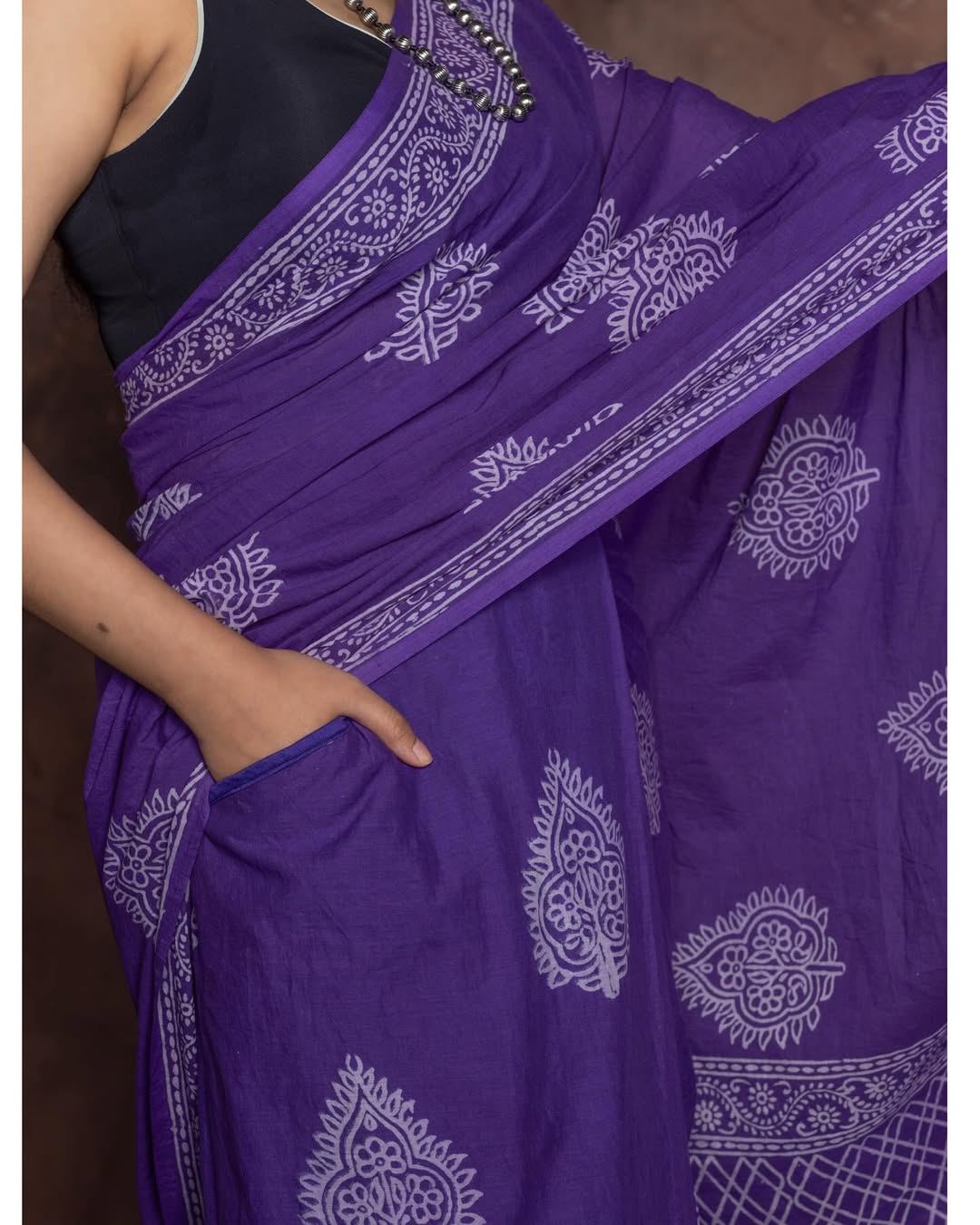 Purple Colour Mul Cotton Ready To Wear Saree With Pocket