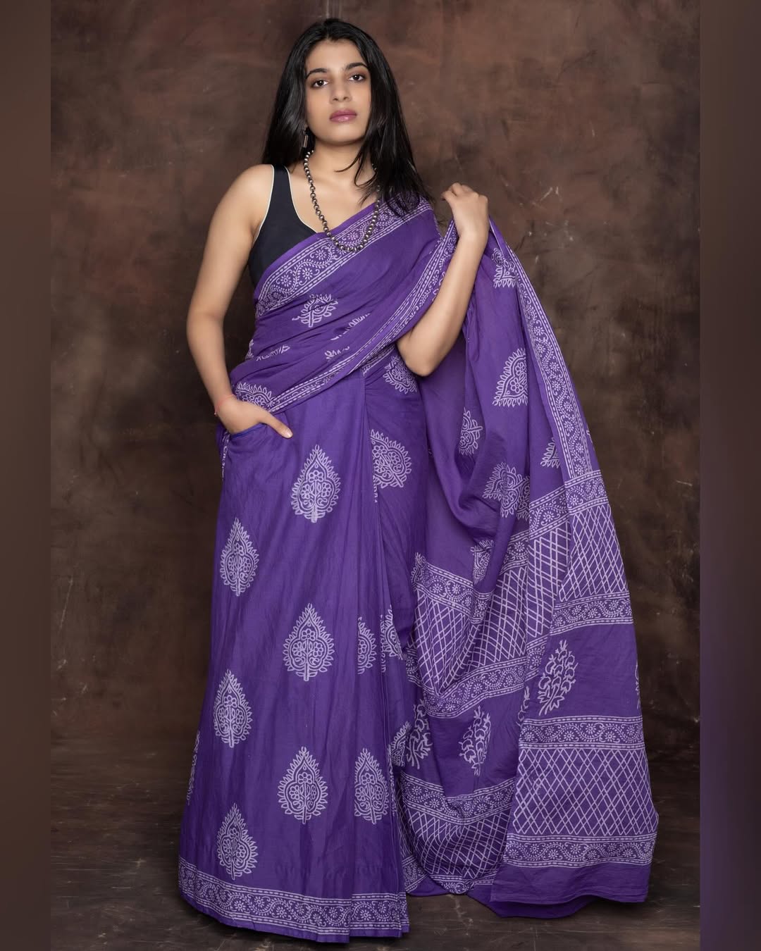 Purple Colour Mul Cotton Ready To Wear Saree With Pocket