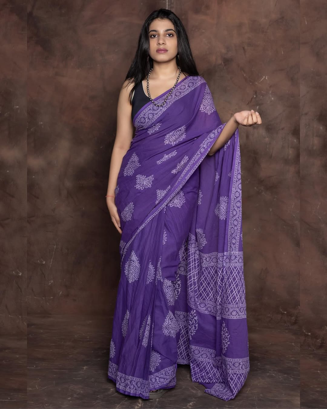 Purple Colour Mul Cotton Ready To Wear Saree With Pocket