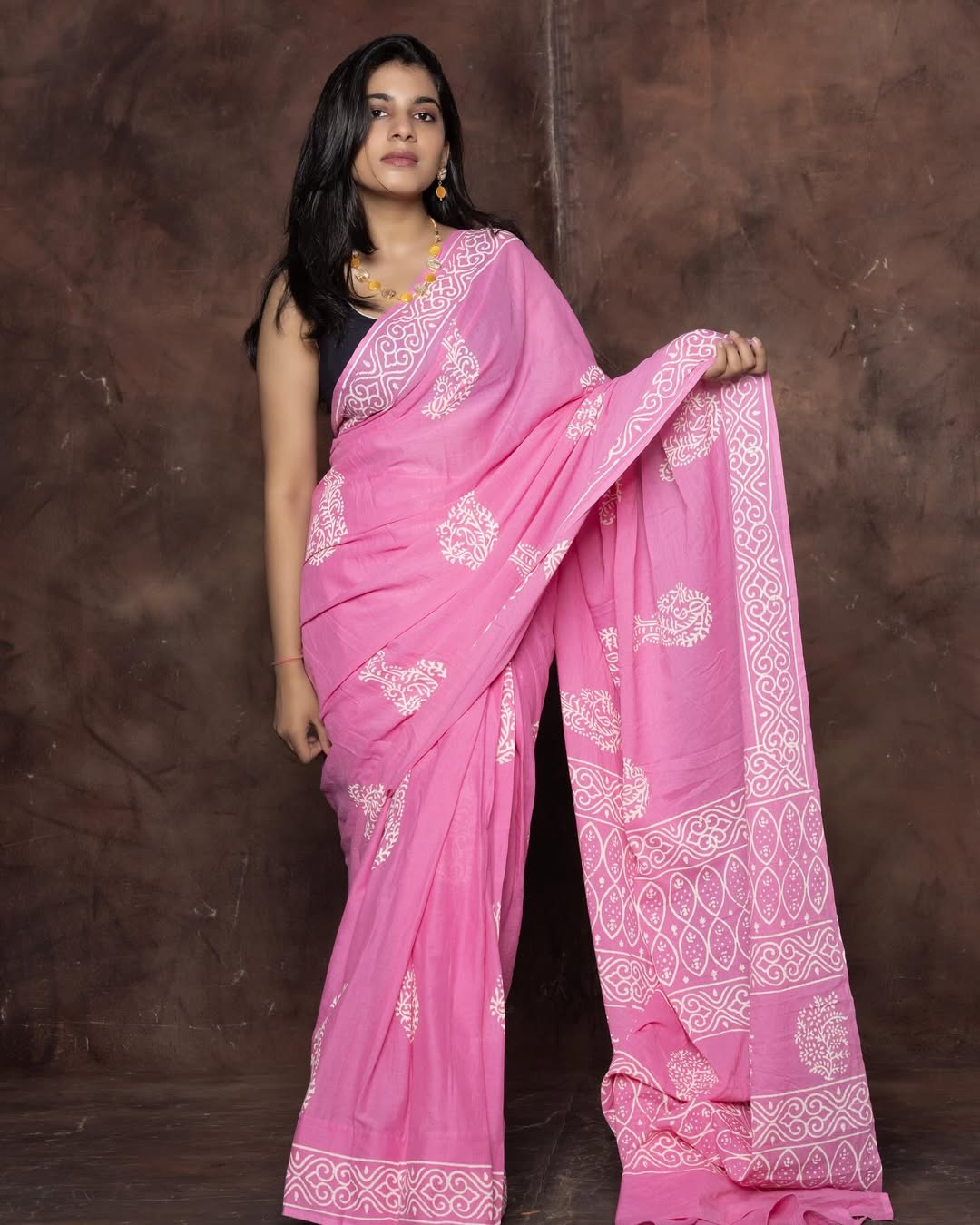 Pink Colour Mul Cotton Ready To Wear Saree With Pocket