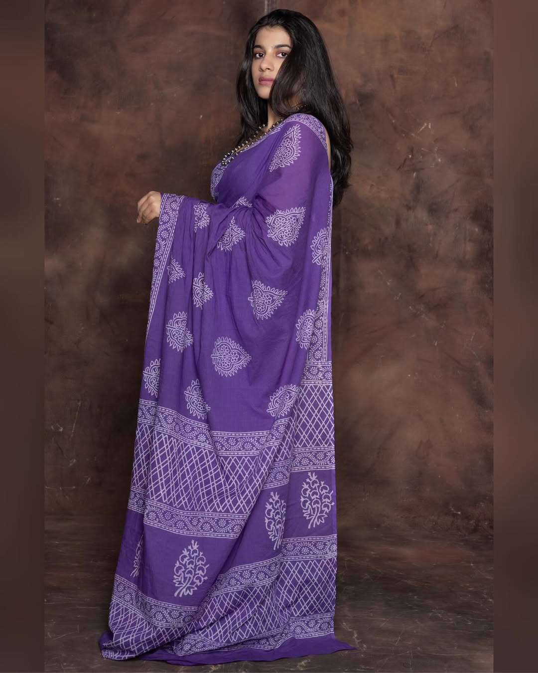 Purple Colour Mul Cotton Ready To Wear Saree With Pocket