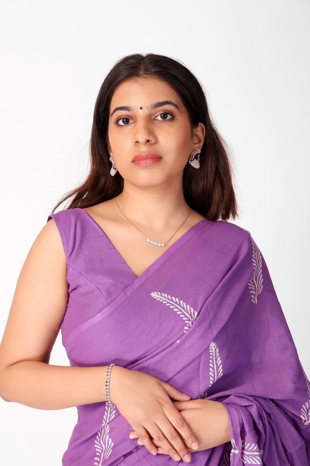 Purple Colour Mul Cotton Ready To Wear Saree With Pocket