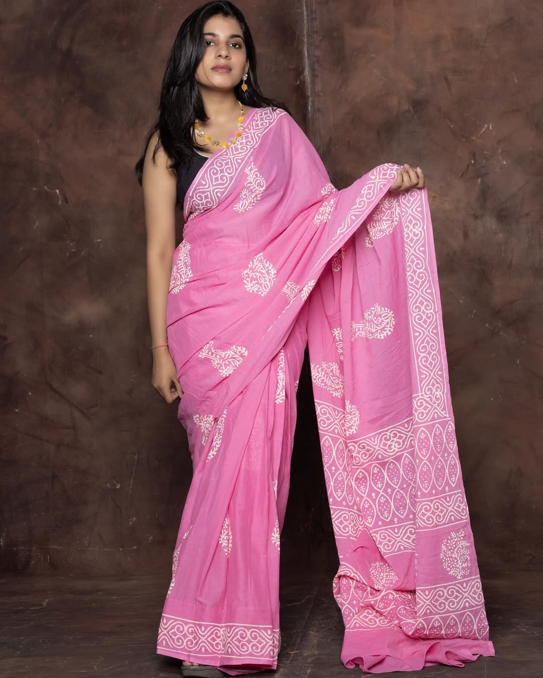 Pink Colour Mul Cotton Ready To Wear Saree With Pocket
