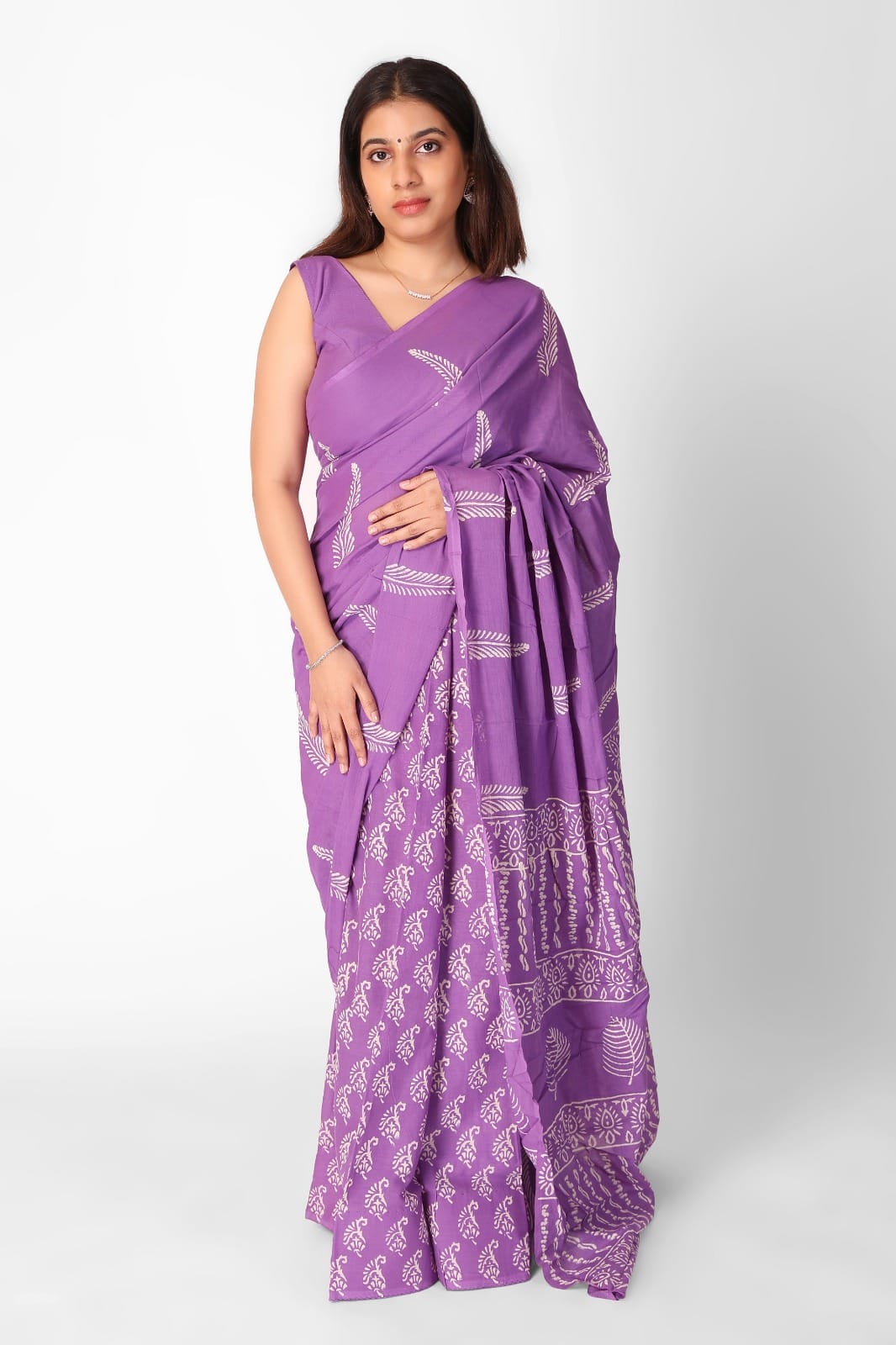 Purple Colour Mul Cotton Ready To Wear Saree With Pocket