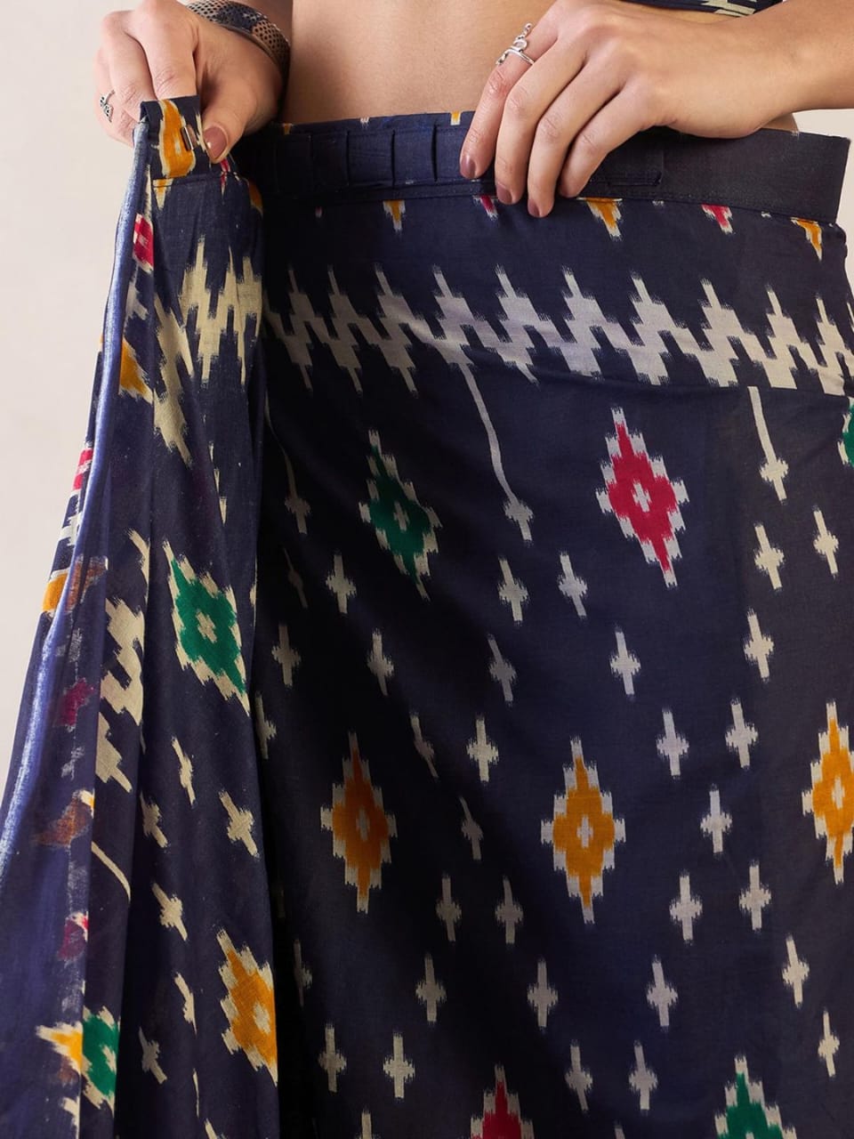 Blue Colour Mul Cotton Ready To Wear Saree With Pocket