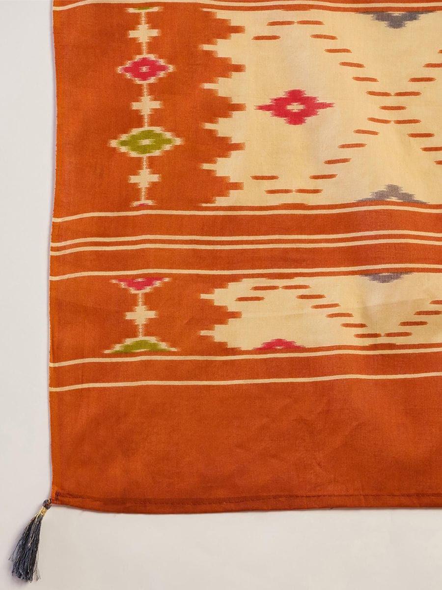 Orange Colour Mul Cotton Ready To Wear Saree With Pocket