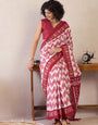 Red Colour Mul Cotton Ready To Wear Saree With Pocket