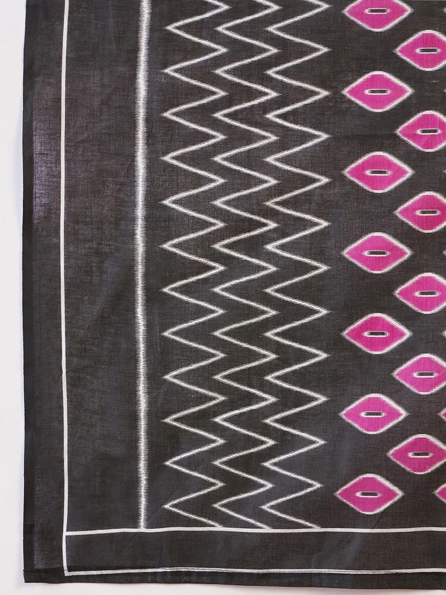 Black Colour Mul Cotton Ready To Wear Saree With Pocket