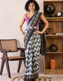 Black Colour Mul Cotton Ready To Wear Saree With Pocket